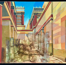 Scène Antique à Knossos (2008) - oxydo-toilée - 100x81 cm